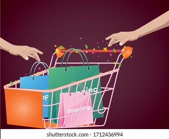 Risk point Infectious diseases spread hygiene concept as shopping cart with germ virus and bacteria spreading with illness in public. illustration EPS 10