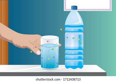 Risk point Infectious diseases spread hygiene concept as The right cup of water together with germ virus and bacteria spreading with illness in public. illustration EPS 10
