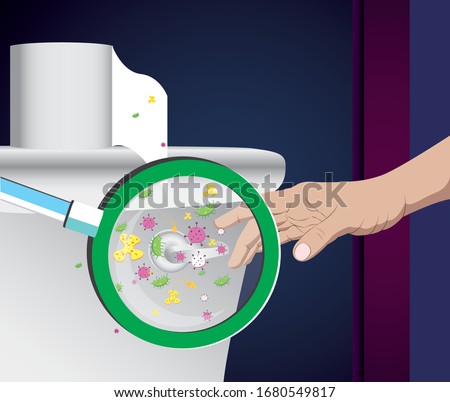 Risk point infectious diseases spread hygiene concept as toilet with germ virus and bacteria spreading with illness in public. illustration EPS 10   
