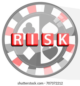risk poker concept button. poker chip and inscription. illustration for your design