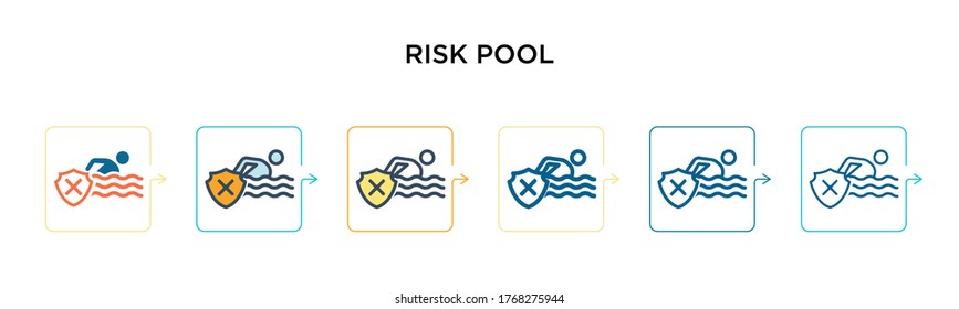 Risk pool vector icon in 6 different modern styles. Black, two colored risk pool icons designed in filled, outline, line and stroke style. Vector illustration can be used for web, mobile, ui