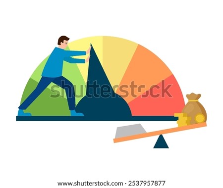 Risk premium - how much I need to pay if something has a big risk. Vector simple color flat illustration.