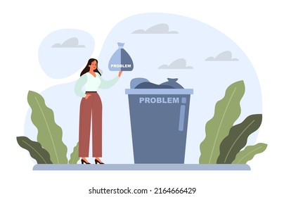 Risk or problem concept. Unhappy character under difficult circumstance. Overburdened person with difficult problem or task, person withstanding adverse conditions. Flat vector illustration.