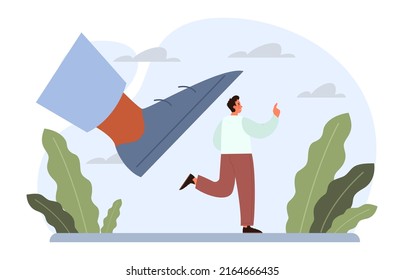 Risk or problem concept. Unhappy character under difficult circumstance. Overburdened person with difficult problem or task, person withstanding adverse conditions. Flat vector illustration.