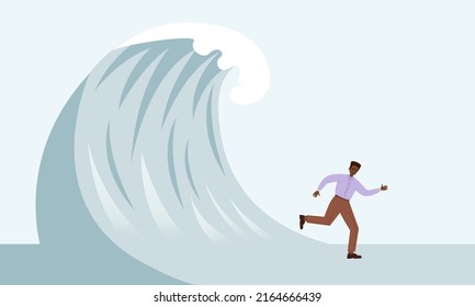 Concepto de riesgo o problema. Carácter infeliz bajo circunstancias difíciles. Personas sobrecargadas con problemas o tareas difíciles, personas que sufren condiciones adversas. Ilustración vectorial plana.