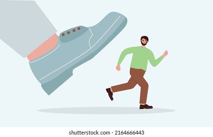 Risk or problem concept. Unhappy character under difficult circumstance. Overburdened person with difficult problem or task, person withstanding adverse conditions. Flat vector illustration.