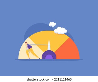 risk and problem management. change the difficulty level. a man draws a measuring needle or indicator. refrain from overstepping the bounds. illustration concept design. graphic elements