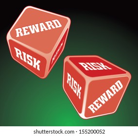 Risk Reward Dice is an illustration of two dice being rolled, representing the concept of risk and reward.