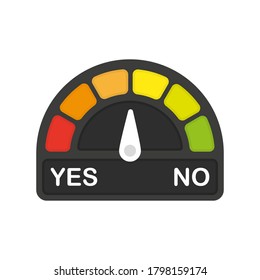 Risk Speedometer Yes Or No In Flat Style On White Background. Vector Chart. High Speed. Vector Illustration.