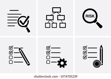Risk, strategy, plan and analysis process Icon set, Vector digital financial business