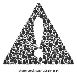 Risk Symbol mosaic constructed of terrorist balaklava design elements. Vector terrorist balaklava items are organized into geometric risk triangle sign composition.