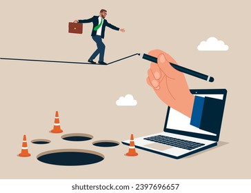 Risk taker, challenge to success, overcome difficulty or problem in crisis or entrepreneurship. Flat vector illustration