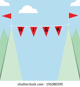 Risk text with red flag and green mountain,vector design