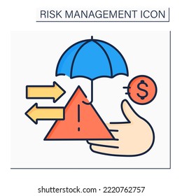 Risk transfer color icon. Potential loss shifted to third party. Takes responsibility for mitigating specific losses that may occur. Business concept. Isolated vector illustration