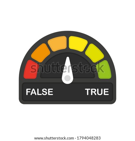 Risk true false meter set. High speed. Flat infographic on white background. Arrow icon. Vector illustration.