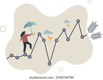 Risk and uncertainty, investment volatility or stock market and crypto currency fluctuation up and down, all weather strategy concept.flat vector illustration.