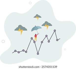 Risk and uncertainty, investment volatility or stock market and crypto currency fluctuation up and down, all weather strategy concept.flat characters.