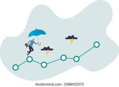 Risk and uncertainty, investment volatility or stock market and crypto currency fluctuation up and down, all weather strategy.business concept.flat character.