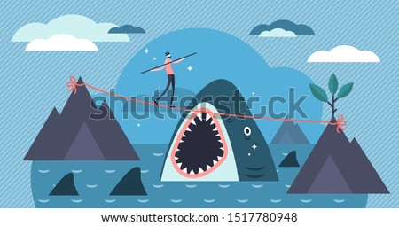 Risk vector illustration. Flat tiny danger situation symbol persons concept. Extreme leisure or financial situation visualization. Business dangers and challenges management. Abstract gambling play.
