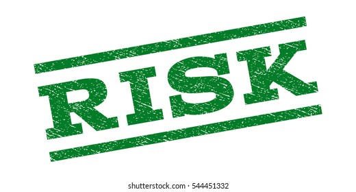 Risk watermark stamp. Text caption between parallel lines with grunge design style. Rubber seal stamp with scratched texture. Vector green color ink imprint on a white background.