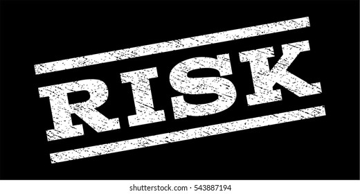 Risk watermark stamp. Text tag between parallel lines with grunge design style. Rubber seal stamp with dust texture. Vector white color ink imprint on a black background.