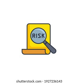 Risk Word Magnifying Glass icon, color, line, outline vector sign, linear style pictogram isolated on white. Symbol, logo illustration