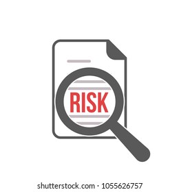 Risk Word Magnifying Glass. Risk Managment icon. Risk, icon, assessment, reduce, vector, business, data, organization, symbol, analysis, chart