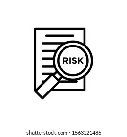 Risk Word Magnifying Glass vector icon in line art style on white background, Risk Managment icon, Vector illustration