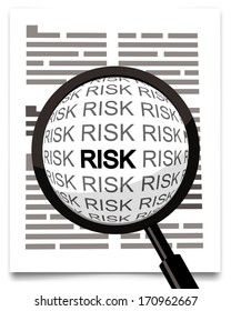 risk word under magnifying glass, hand lens