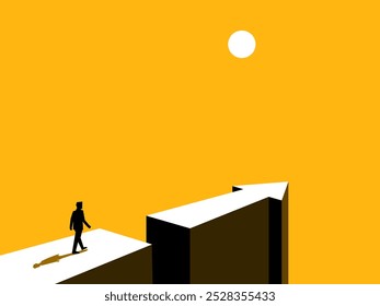 Risks. Businessman Standing on Broken Path. vector