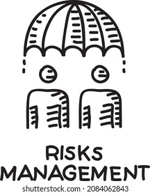  Risks management - sketchy vector illustration. Two people are under the umbrella.