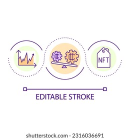 Risks of NFT industry loop concept icon. Instable market analysis. Crypto art disadvantages abstract idea thin line illustration. Isolated outline drawing. Editable stroke. Arial font used