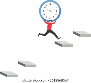 The risks and obstacles of time. businessman with a watch jumps over the gap vector

