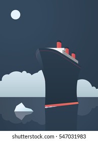 Risky adventure exploration business concept. Fearless explorer ship and icebergs in sea. Eps10 vector illustration.