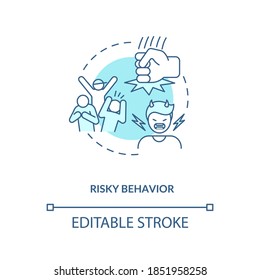 Risky behavior concept icon. Energy drinks cause mental problems idea thin line illustration. Hazardous behaviors. Unhealthy actions. Vector isolated outline RGB color drawing. Editable stroke