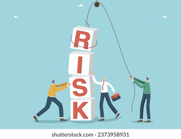 Risky choice of strategy or development path, achieve high results through hard work despite obstacles, achieve your goals in a highly competitive environment, people add cubes with the letters risk.
