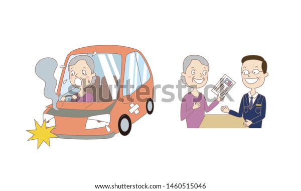 Risky driving illustration of the elderly\
person.\
The illustration which an elderly person returns a driving\
driver\'s license.