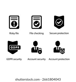 Arquivo arriscado, Verificação de arquivos, Proteção segura, Segurança GDPR, Segurança de conta, Proteção de conta, ícone