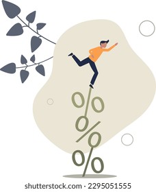 El alza de las tasas de interés riesgoso causa una desaceleración de las empresas o crisis de inversión, riesgo de recesión económica, concepto inestable de problemas de deuda financiera o bancaria.ilustración vectorial plana.