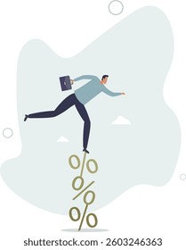 Risky interest rate hike causing business slow down or investment crisis, risk of economic recession, unstable financial or banking debt problem concept.flat character life .