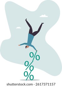 Risky interest rate hike causing business slow down or investment crisis, risk of economic recession,character for design.