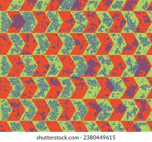 Riso graph style aesthetic seamless pattern. Colorful geometric shapes in trendy print texture style. Creative design. 