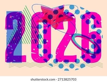 Risógrafo 2026 con Formas geométricas. Objetos en el diseño de moda del estilo de la textura de la impresión del gráfico del riso con los Elementos de la geometría.