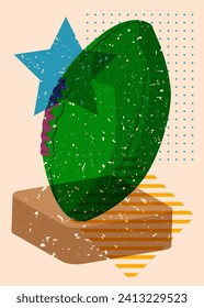 Risograph American Football Ball with geometric shapes. Objects in trendy riso graph print texture style design with geometry elements.