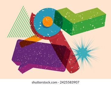 Risograph Angle grinder, Power Tool with geometric shapes. Objects in trendy riso graph print texture style design with geometry elements.