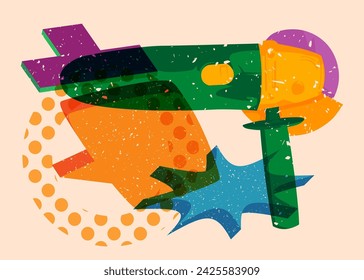 Risograph Angle grinder, Power Tool with geometric shapes. Objects in trendy riso graph print texture style design with geometry elements.