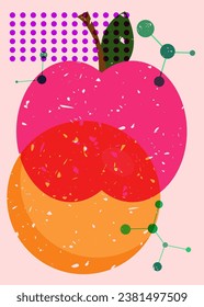 Isographen-Apfel mit geometrischen Formen. Obst und Objekt in trendigem Riso Graphdesign.
