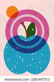 Isographen-Apfel mit geometrischen Formen. Obst und Objekt in trendigem Riso Graphdesign.
