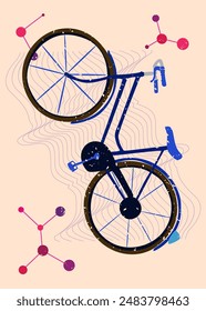 Risograph bicycle with geometric shapes. Objects in trendy riso graph print texture style design with geometry elements.