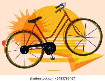 Risograph bicycle with geometric shapes. Objects in trendy riso graph print texture style design with geometry elements.